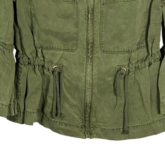 Sanctuary Womens Military Frill Peplum Jacket Full Zip Raw Edge Pockets Green XS - Picture 5 of 9